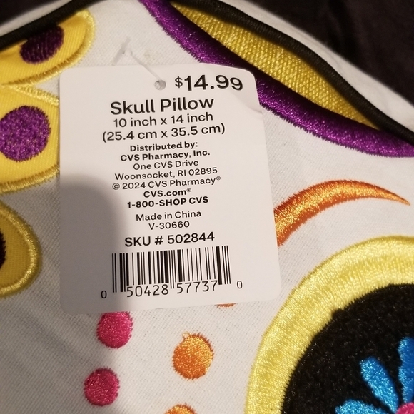 Spooky Village. Day of the Dead Candy Skull Pillow. 10" x 14". NWT. - Picture 2 of 3